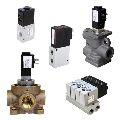 Assortment of Humphrey large 2-way and 3-way solenoid valves including brass, aluminum, and manifold-mounted styles