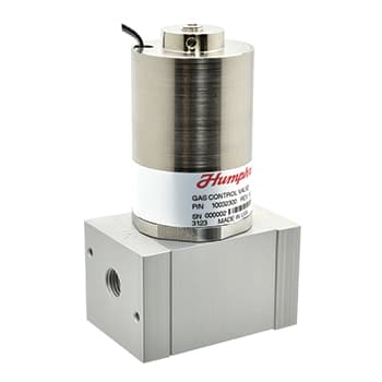 Humphrey ProControl proportional control solenoid valve with cylindrical stainless steel solenoid body mounted on aluminum manifold base