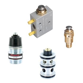 Humphrey plunger-operated mechanical valves assortment including body ported, cartridge, and inline valve styles