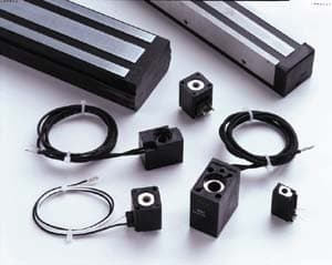 Humphrey molded solenoid coil assemblies in various sizes with lead wires, including rectangular multi-station bar coils and individual square coils