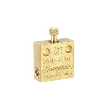 TAC Miniature Speed Control Valve Humphrey TAC SC1 miniature brass speed controller with knurled adjustment knob and side ports