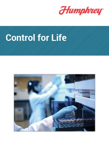 Control for Life Valve Option Guide Humphrey Products Control for Life valve option guide cover with lab technicians handling medical samples in a clinical setting