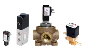Humphrey specialty proportional solenoid valves, large aluminum-bodied and compact brass-bodied models side by side