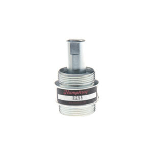 Humphrey R2SS check valve with threaded body and barbed top inlet, silver metal finish